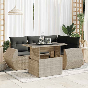 vidaXL 5-delige Loungeset met kussens poly rattan lichtgrijs