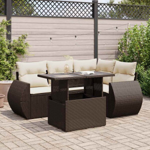 vidaXL 5-delige Loungeset met kussens poly rattan bruin