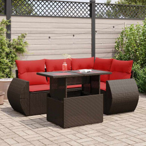 vidaXL 5-delige Loungeset met kussens poly rattan acacia bruin