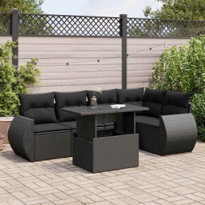 vidaXL 6-delige Loungeset met kussens poly rattan zwart