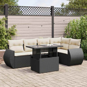 vidaXL 6-delige Loungeset met kussens poly rattan zwart