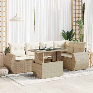 vidaXL 6-delige Loungeset met kussens poly rattan beige