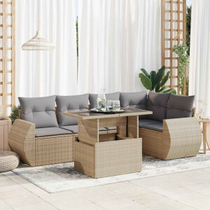 vidaXL 6-delige Loungeset met kussens poly rattan beige