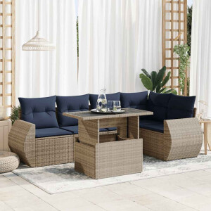 vidaXL 6-delige Loungeset met kussens poly rattan acacia grijs