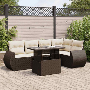vidaXL 6-delige Loungeset met kussens poly rattan bruin