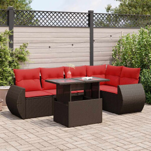 vidaXL 6-delige Loungeset met kussens poly rattan acacia bruin