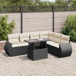 vidaXL 7-delige Loungeset met kussens poly rattan zwart
