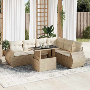 vidaXL 7-delige Loungeset met kussens poly rattan beige