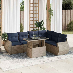 vidaXL 7-delige Loungeset met kussens poly rattan acacia grijs