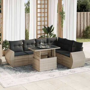 vidaXL 7-delige Loungeset met kussens poly rattan lichtgrijs