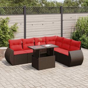vidaXL 7-delige Loungeset met kussens poly rattan acacia bruin
