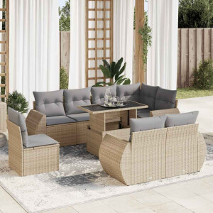 vidaXL 9-delige Loungeset met kussens poly rattan beige