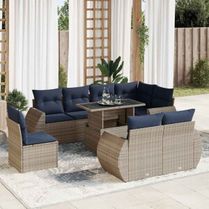 vidaXL 9-delige Loungeset met kussens poly rattan acacia grijs