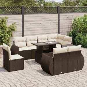 vidaXL 9-delige Loungeset met kussens poly rattan bruin