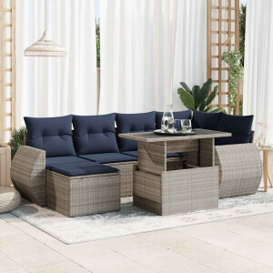 vidaXL 7-delige Loungeset met kussens poly rattan acacia grijs