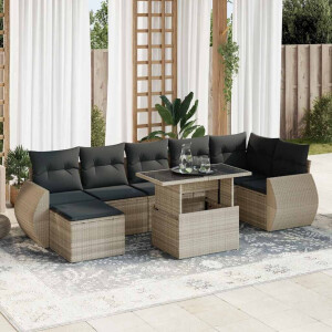 vidaXL 8-delige Loungeset met kussens poly rattan lichtgrijs