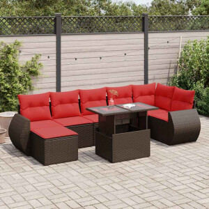 vidaXL 8-delige Loungeset met kussens poly rattan acacia bruin
