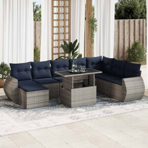 vidaXL 9-delige Loungeset met kussens poly rattan acacia grijs