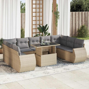 vidaXL 10-delige Loungeset met kussens poly rattan beige