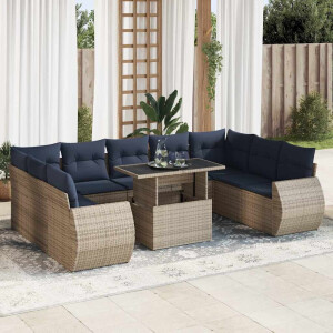vidaXL 10-delige Loungeset met kussens poly rattan acacia grijs