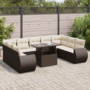 vidaXL 10-delige Loungeset met kussens poly rattan bruin