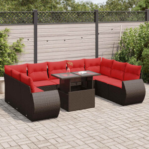vidaXL 10-delige Loungeset met kussens poly rattan acacia bruin