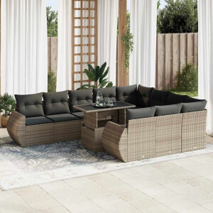 vidaXL 11-delige Loungeset met kussens poly rattan grijs