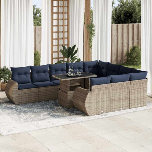 vidaXL 11-delige Loungeset met kussens poly rattan acacia grijs