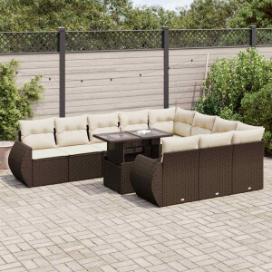 vidaXL 11-delige Loungeset met kussens poly rattan bruin