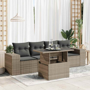 vidaXL 5-delige Loungeset met kussens poly rattan grijs