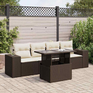 vidaXL 5-delige Loungeset met kussens poly rattan bruin