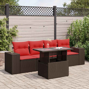 vidaXL 5-delige Loungeset met kussens poly rattan acacia bruin