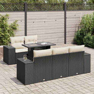 vidaXL 6-delige Loungeset met kussens poly rattan zwart
