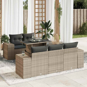 vidaXL 6-delige Loungeset met kussens poly rattan grijs