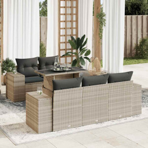 vidaXL 6-delige Loungeset met kussens poly rattan lichtgrijs