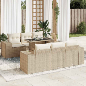 vidaXL 7-delige Loungeset met kussens poly rattan beige