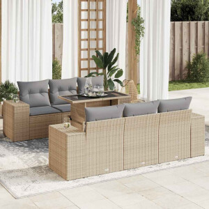 vidaXL 7-delige Loungeset met kussens poly rattan beige