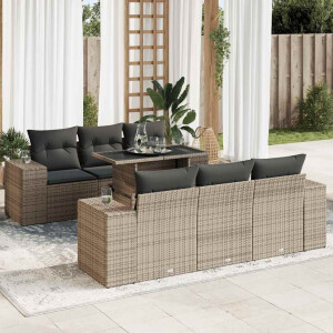 vidaXL 7-delige Loungeset met kussens poly rattan grijs
