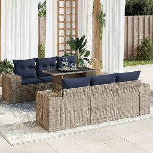 vidaXL 7-delige Loungeset met kussens poly rattan acacia grijs