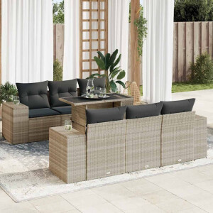 vidaXL 7-delige Loungeset met kussens poly rattan lichtgrijs