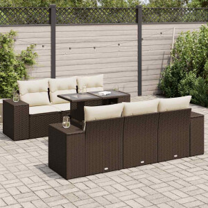 vidaXL 7-delige Loungeset met kussens poly rattan bruin
