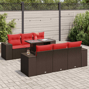 vidaXL 7-delige Loungeset met kussens poly rattan acacia bruin