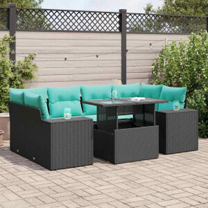 vidaXL 7-delige Loungeset met kussens poly rattan acacia zwart