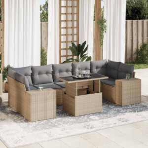 vidaXL 8-delige Loungeset met kussens poly rattan beige