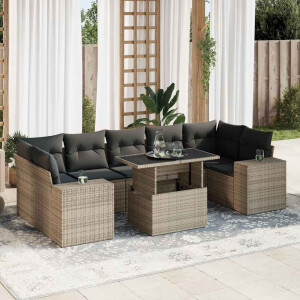 vidaXL 8-delige Loungeset met kussens poly rattan grijs