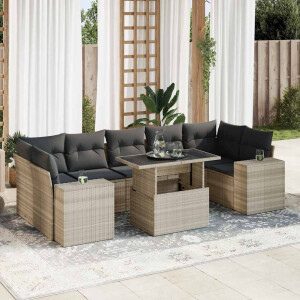 vidaXL 8-delige Loungeset met kussens poly rattan lichtgrijs