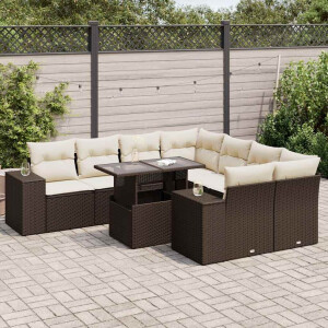 vidaXL 9-delige Loungeset met kussens poly rattan bruin