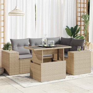 vidaXL 5-delige Loungeset met kussens poly rattan beige