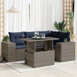 vidaXL 5-delige Loungeset met kussens poly rattan grijs