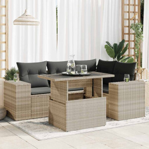 vidaXL 5-delige Loungeset met kussens poly rattan lichtgrijs
